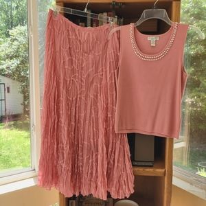 Knit top with flair skirt peach color